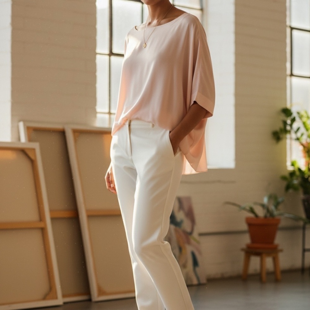 Alice + Olivia Pale Blush Draped Women's Blouse. Size Medium - Picture 3 of 5